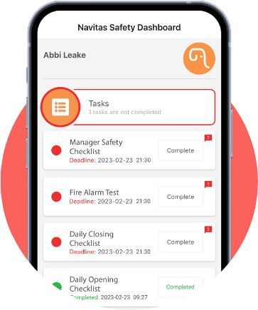Image of our Navitas Safety Dashboard on our Food Safety Software mobile app